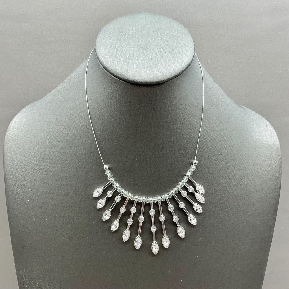 Touchstone Crystal Necklace Silver Tone Clear Crystal Fringe Waterfall Bib TCS